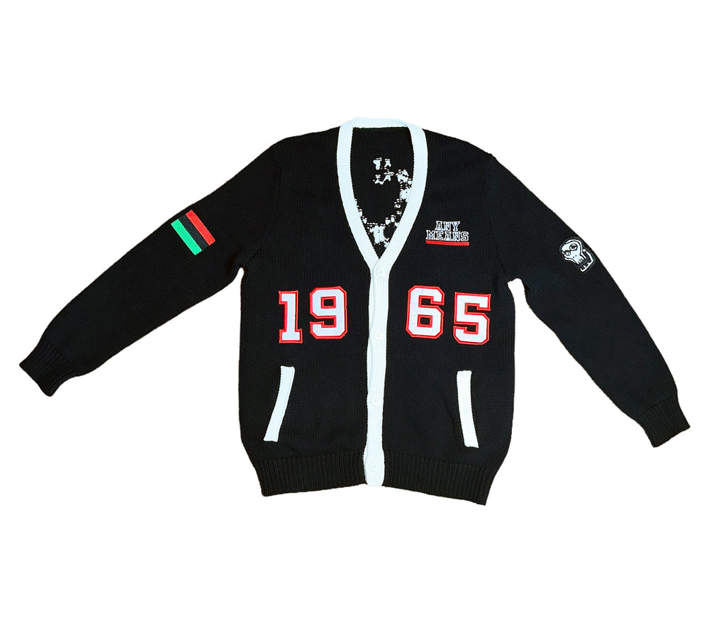 ANY MEANS Malcolm X 1965 Varsity Knitted Cardigan