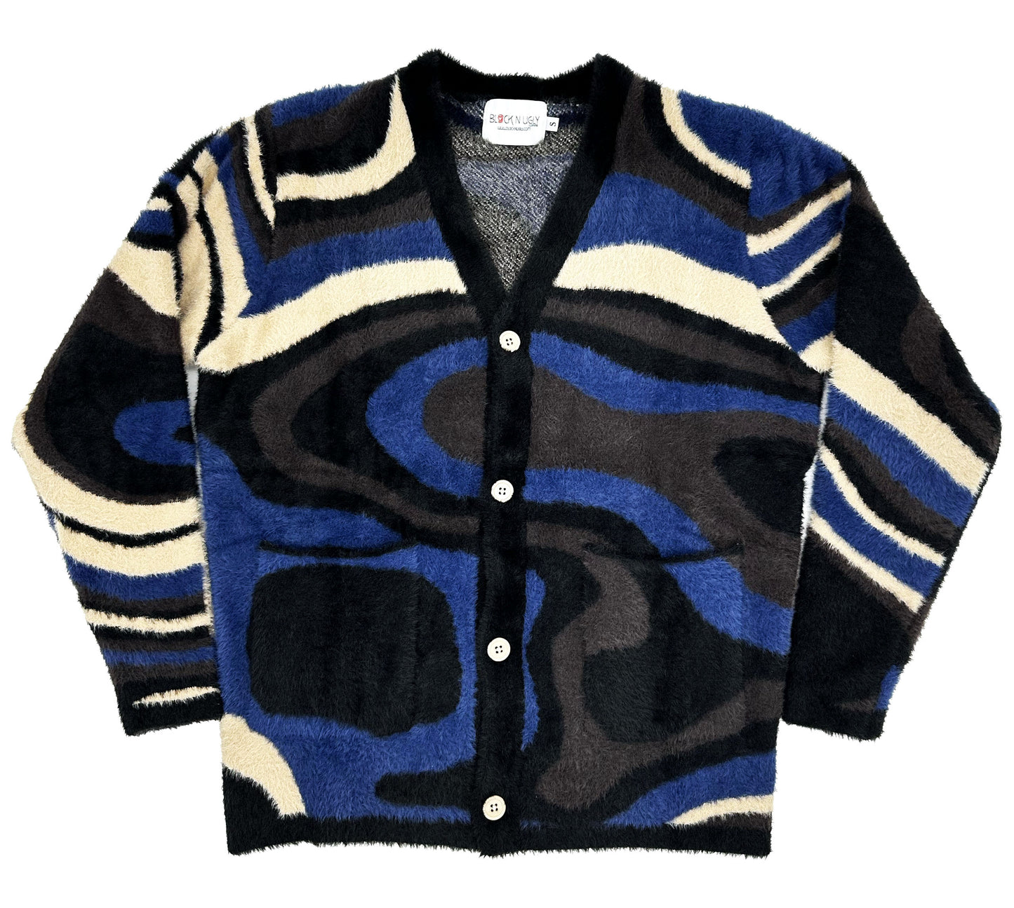 Cardigan with abstract pattern on a white background